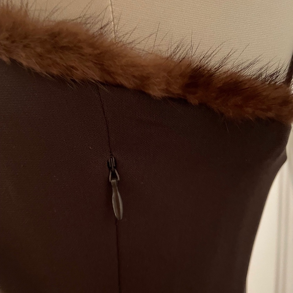 Tahari Striking Mink trimmed Spaghetti Strap Dress - Picture 6 of 13